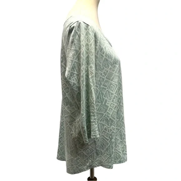 Peruvian Connection Light Green Printed Pima Cotton Bateau Neck Top Women Medium - Picture 6 of 10